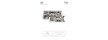 A3 - 1 bedroom floorplan layout with 1 bathroom and 734 square feet