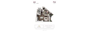 A4 - 1 bedroom floorplan layout with 1 bathroom and 744 square feet
