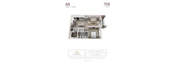A5 - 1 bedroom floorplan layout with 1 bathroom and 738 square feet