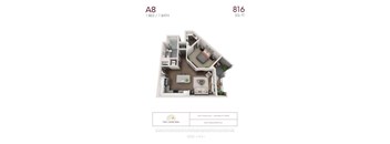 A8 - 1 bedroom floorplan layout with 1 bathroom and 816 square feet