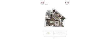 A9 - 1 bedroom floorplan layout with 1 bathroom and 836 square feet