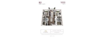 B2 - 2 bedroom floorplan layout with 2 bathrooms and 1055 square feet