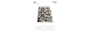 B3 - 2 bedroom floorplan layout with 2 bathrooms and 1096 square feet