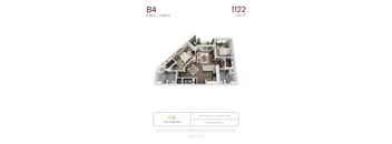 B4 - 2 bedroom floorplan layout with 2 bathrooms and 1122 square feet