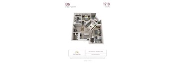 B6 - 2 bedroom floorplan layout with 2 bathrooms and 1218 square feet