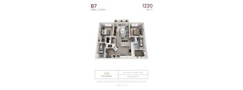 B7 - 2 bedroom floorplan layout with 2 bathrooms and 1220 square feet
