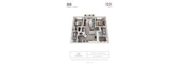 B8 - 2 bedroom floorplan layout with 2 bathrooms and 1231 square feet