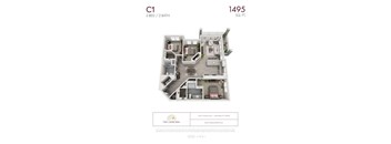 C1 - 3 bedroom floorplan layout with 2 bathrooms and 1495 square feet