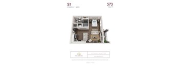 A3 - 1 bedroom floorplan layout with 1 bathroom and 734 square feet