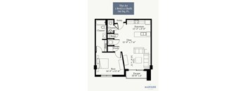 A black and white image of a floor plan for a 1 bedroom apartment.