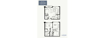 A floor plan for a 2 bedroom, 2.5 bath apartment sized at 1,286 square feet.