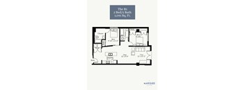 A floor plan for a 2 Bed/2 Bath apartment sized at 1,091 square feet.