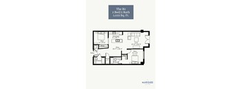 A floor plan for a 2 Bed/2 Bath apartment sized at 1,033 square feet.