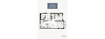 A floor plan for a 2 bedroom, 2 bathroom apartment sized at 1,092 square feet.