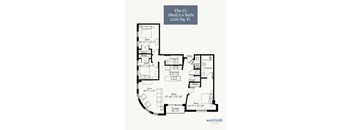 A floor plan for a 3 Bed/2.5 Bath apartment sized at 1,325 square feet.