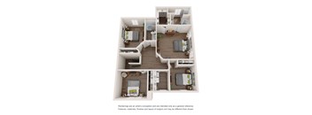 A floor plan of a house with three bedrooms, a living room, a kitchen, and a bathroom.