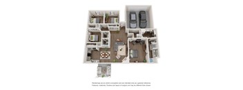A floor plan of a house with a garage and a kitchen.