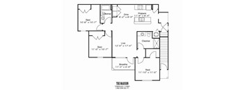 A black and white image of a floor plan for a 3 bedroom, 2 bathroom apartment.