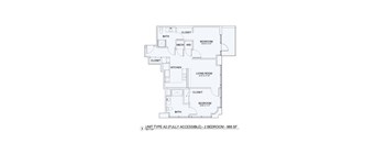 A floor plan of a 2 bedroom fully accessible apartment.
