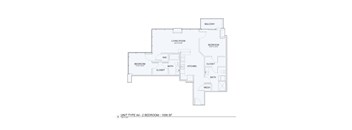 A floor plan of a 2 bedroom apartment with a living room, two bedrooms, a bathroom, a kitchen, a closet, and a balcony.