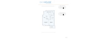 A floor plan for a Skyhouse Buckhead shows a living room, dining room, kitchen, bathroom, bedroom, and balcony.
