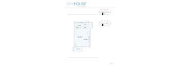 A floor plan for a Skyhouse Buckhead shows a living area, kitchen, bath, and balcony.