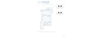 A floor plan for a Skyhouse Buckhead shows the layout of the living area, kitchen, bath, and closet.