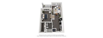 a stylized floor plan with a bedroom and a living room