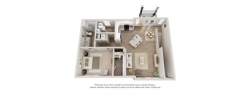 A 3D floor plan of a house with labeled rooms.