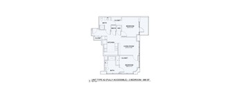 A drawing of a 2 bedroom, 2 bathroom apartment.