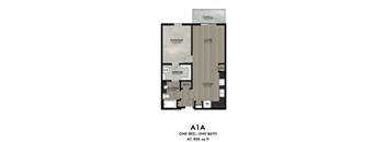 A 1 bedroom apartment with one bathroom and a total area of 806 square feet.