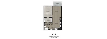 A 1B floor plan for a property with one bed and one bath.