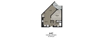 A floor plan for a one bedroom, one bath apartment.