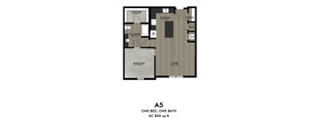 A5 floor plan with one bed and one bath.
