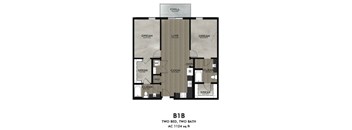 A floor plan of a two bedroom, two bath apartment.