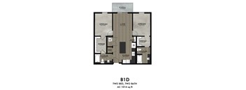 A floor plan of a two bedroom, two bath apartment.