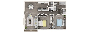 A floor plan of a house with a living room, dining room, kitchen, and bathrooms.