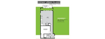 A floor plan for a townhouse with a balcony and a loft area.