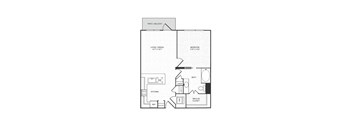 A floor plan of a home with a living room, dining room, kitchen, bathroom, and bedroom.