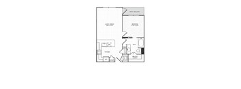 A floor plan of a home with a living room, dining room, kitchen, and bedroom.