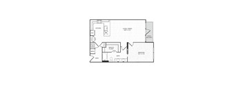 A floor plan of a house with a living room, dining room, kitchen, and bedroom.