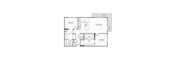 A floor plan of a house with a living room, dining room, kitchen, and two bedrooms.