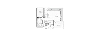 A floor plan of a house with a living room, dining room, kitchen, and two bedrooms.