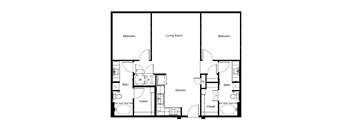A black and white image of a house floor plan with labeled rooms.