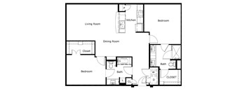 A black and white image of a floor plan for a house.