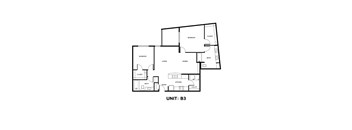 A black and white image of a floor plan for a unit labeled B3.