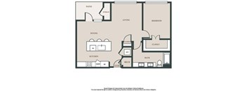 A floor plan of a house with labeled rooms such as bedroom, living room, kitchen, and bathroom.