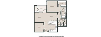 A floor plan of a house with labeled rooms such as bedroom, kitchen, and study.