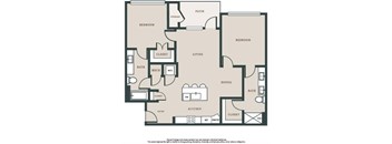 A floor plan of a house with two bedrooms, a living room, a dining room, a kitchen, a bathroom, a pantry, a storage area, a patio, and a mech.