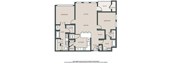 A floor plan of a house with labeled rooms such as bedroom, living room, kitchen, and patio.